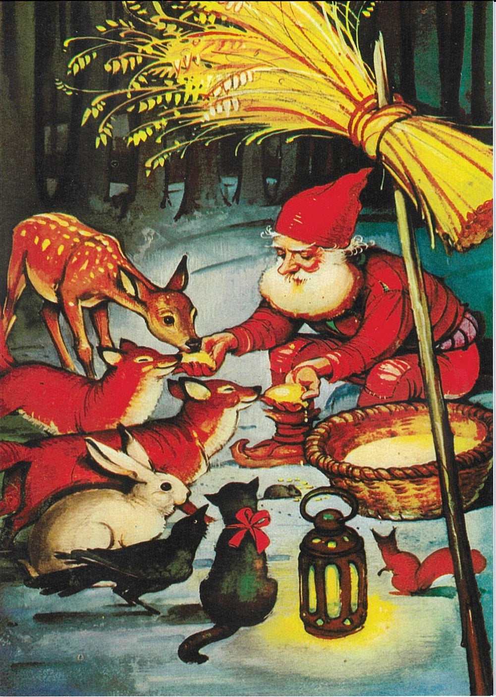 Christmas Cards Tomte feeding animals Pkg of 6