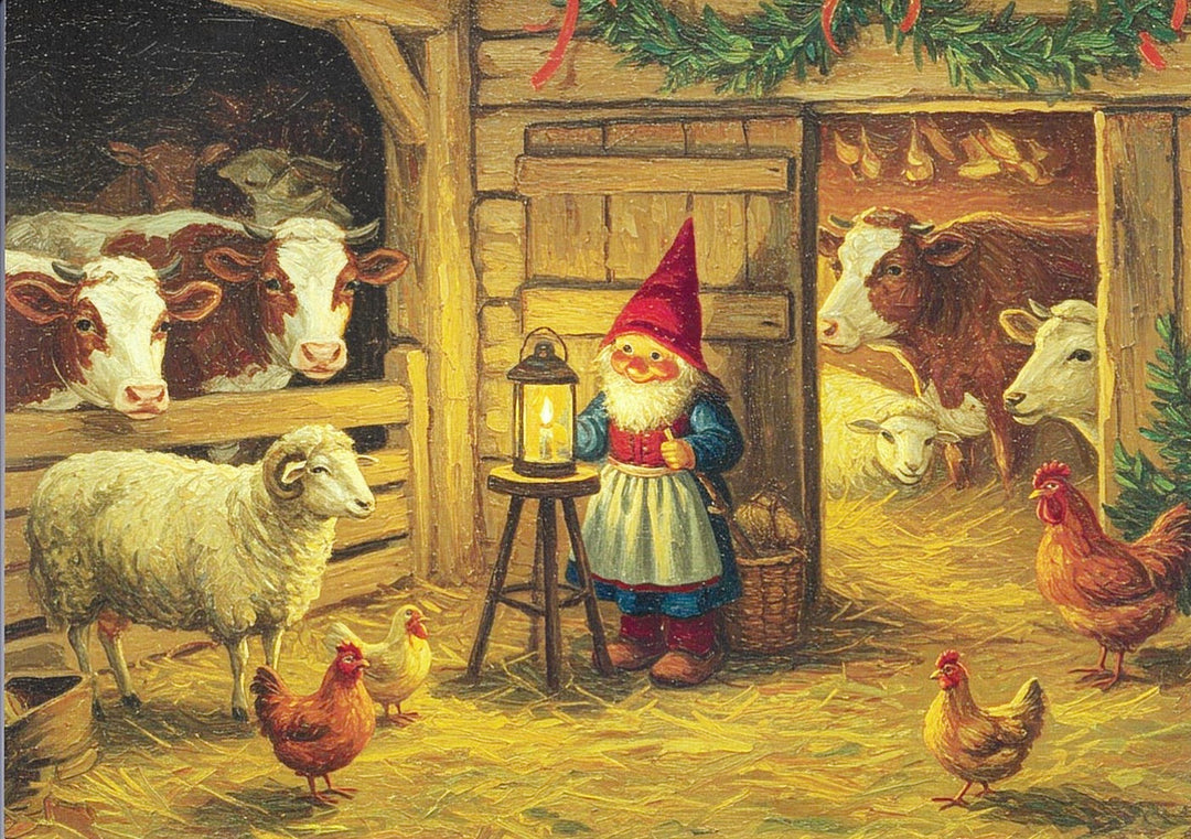 Christmas Cards Tomte in barn with cows Pkg of 6