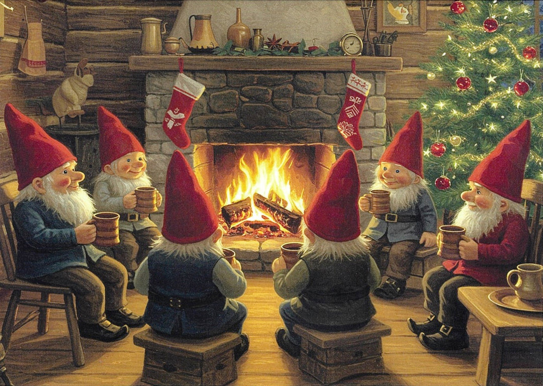 Christmas Cards Gnomes at Fireplace Pkg of 6