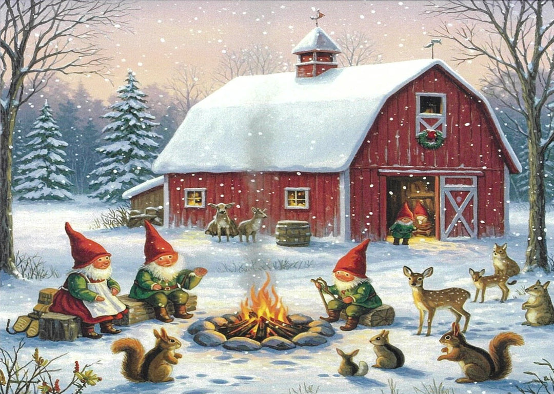 Christmas Cards Gnomes & Animals at Barn Pkg of 6