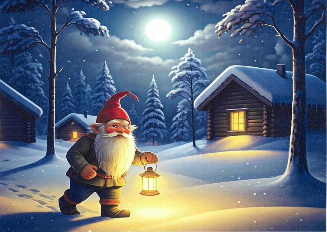 Christmas Cards Gnome walking with Lantern Pkg of 6