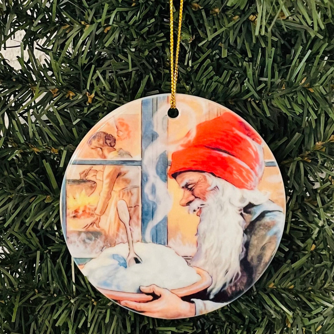 Large Ceramic Ornament, Gnome Tomte with rice porridge