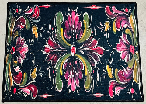 Lise Lorentzen black rosemaling rug