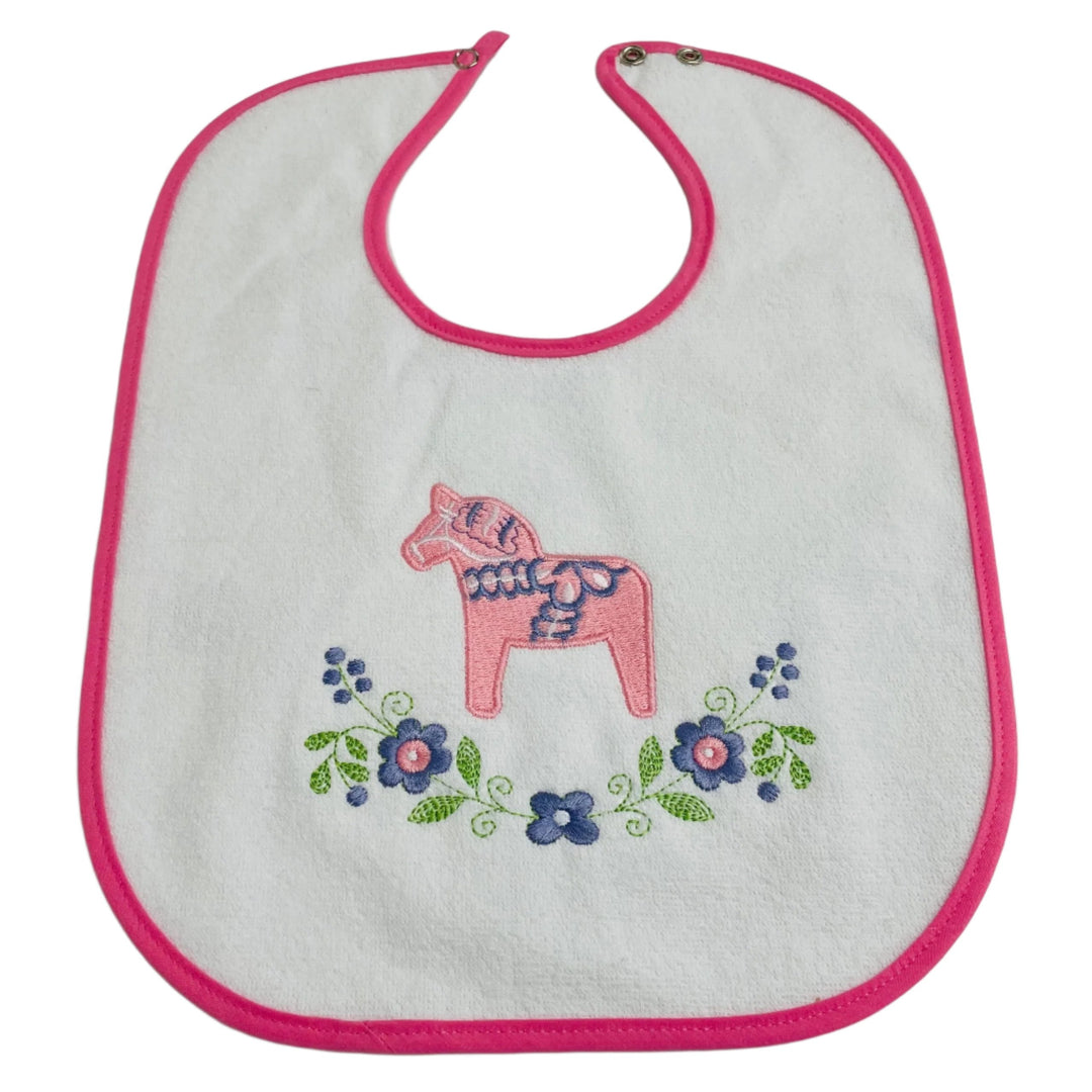 Baby Bib, Floral Dalahorse on Pink