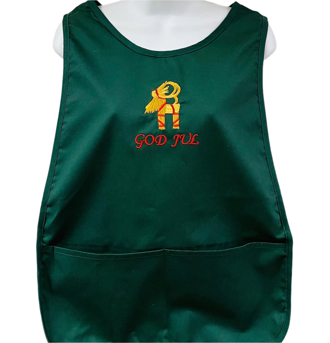 Smock style Apron - Embroidered God Jul goat on green