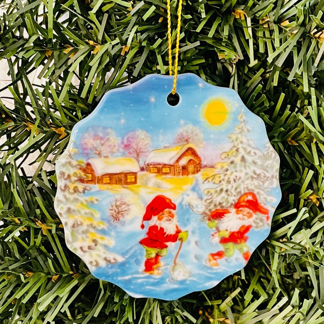 SALE Ceramic Ornament, Tomte with cane