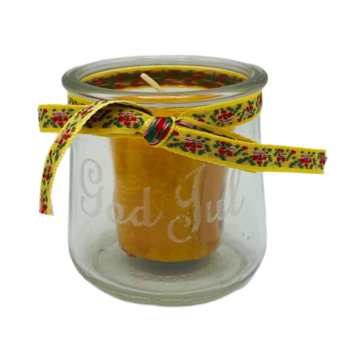 God Jul Glass Votive with Swedish Ribbon