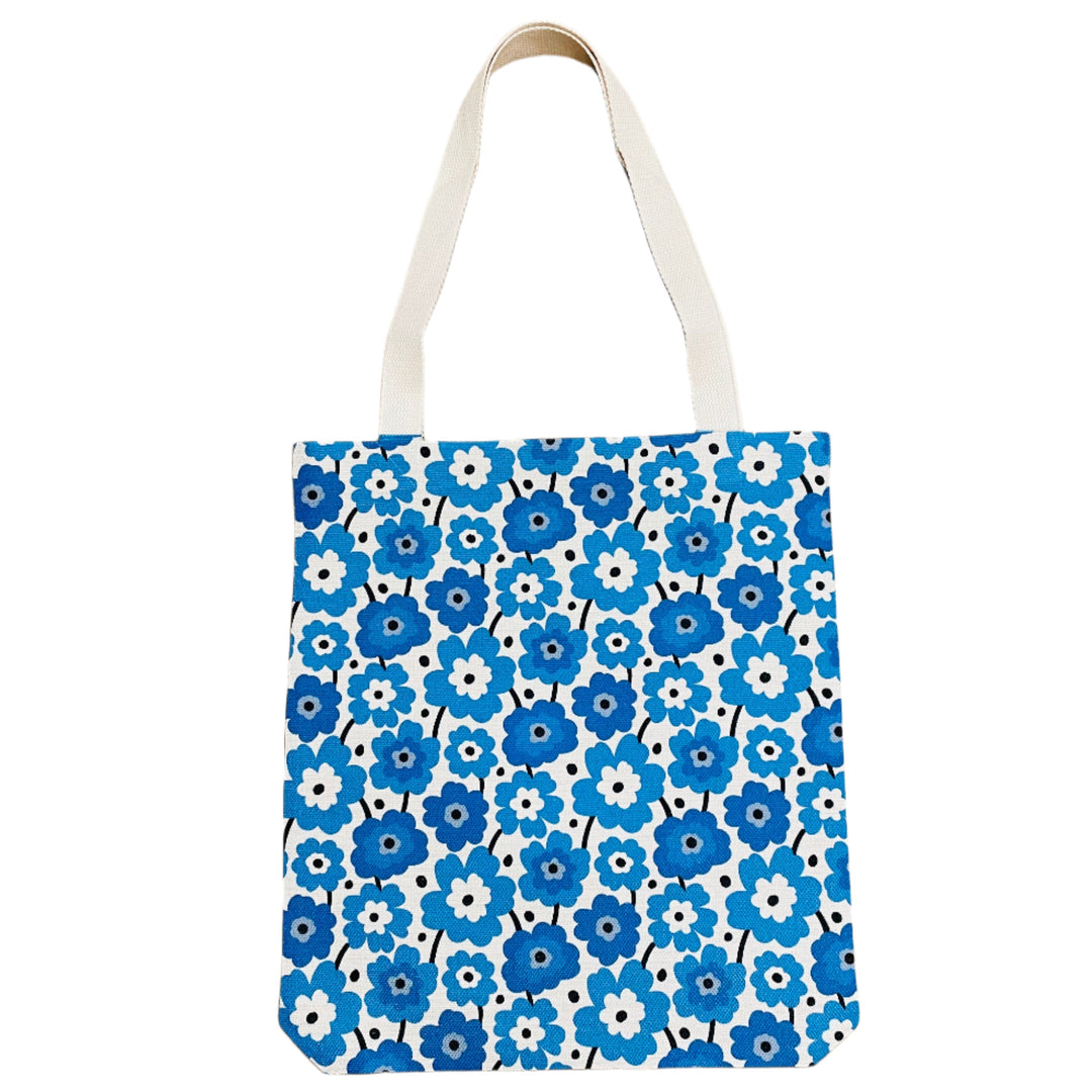 Linen look Tote bag Blue Flowers