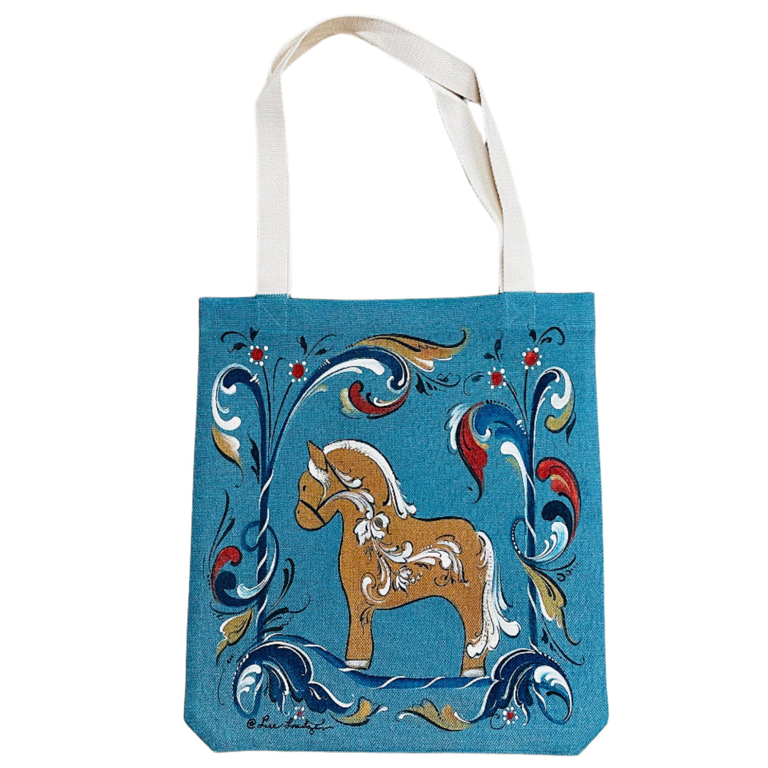 Linen look Tote bag Lise Lorentzen Rosemaling Fjord horse