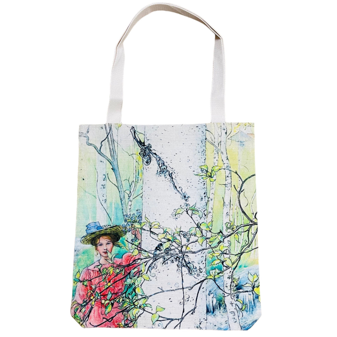 Linen look Tote bag Carl Larsson Girl behind Birch trees