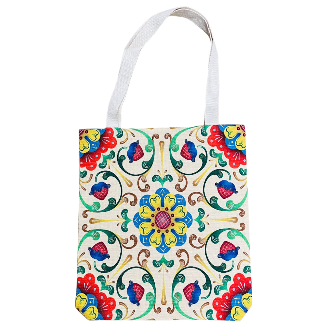 Linen look Tote bag Folk Art