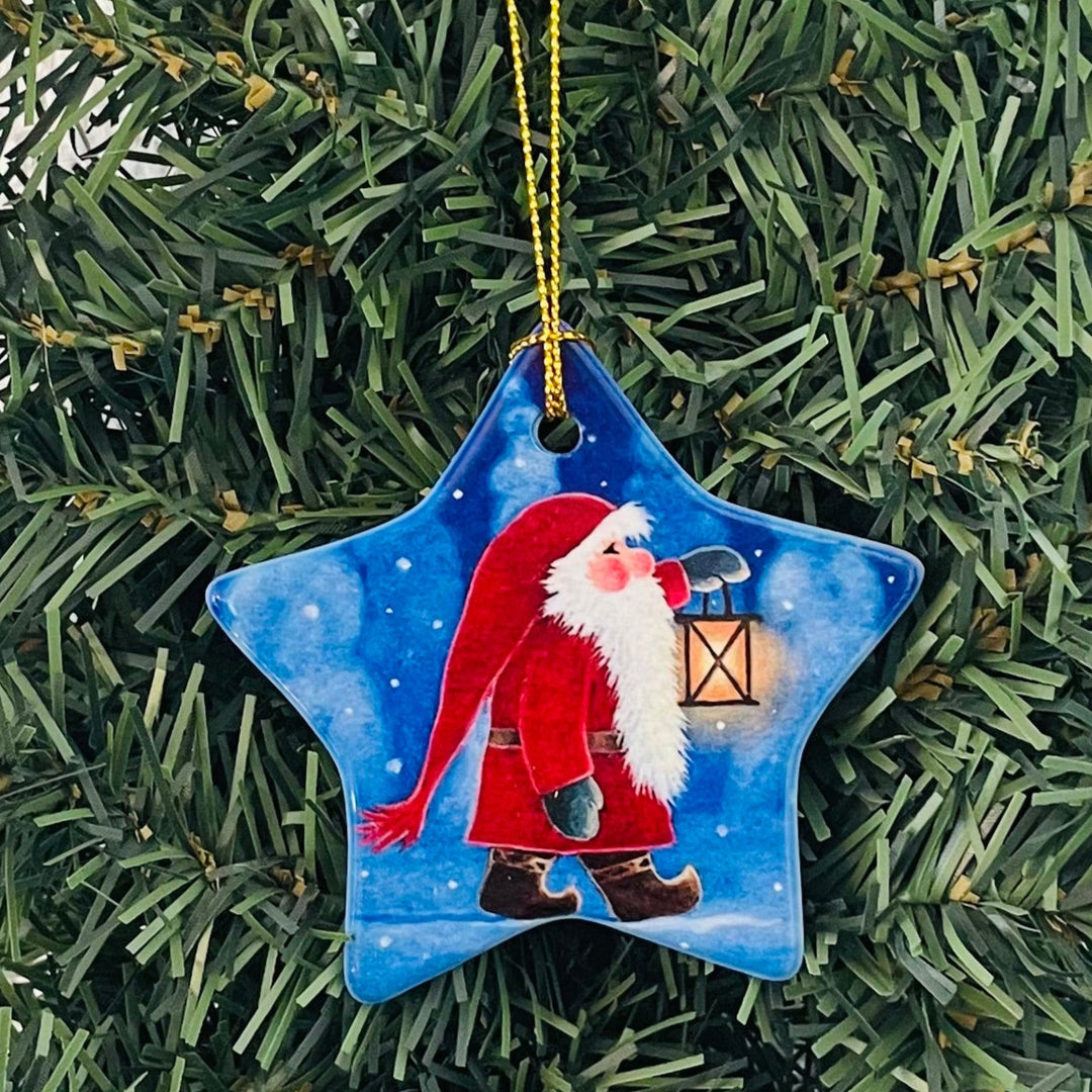Ceramic Star Ornament, Eva Melhuish Tomte with lantern
