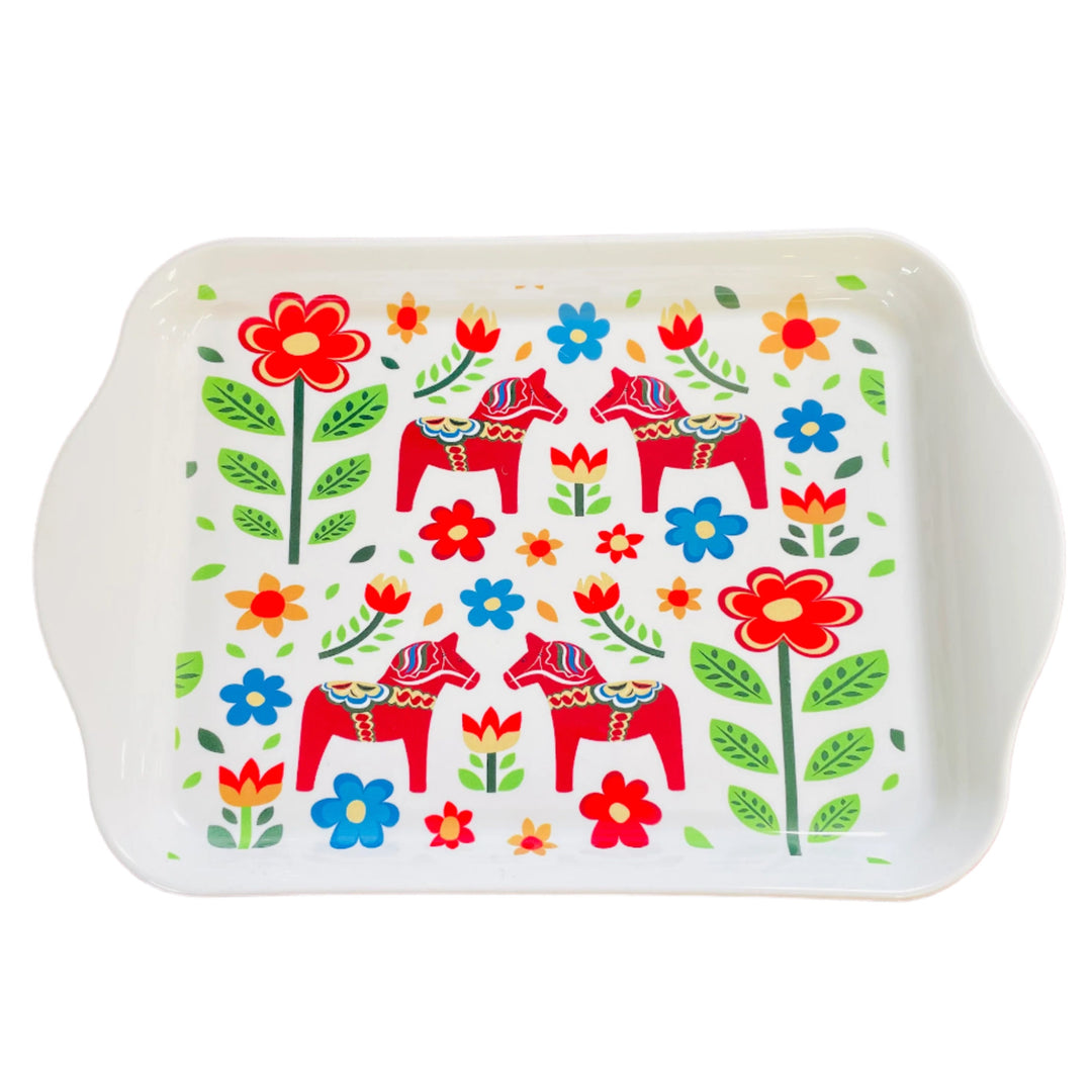 Small Tray - Dala horses & flowers