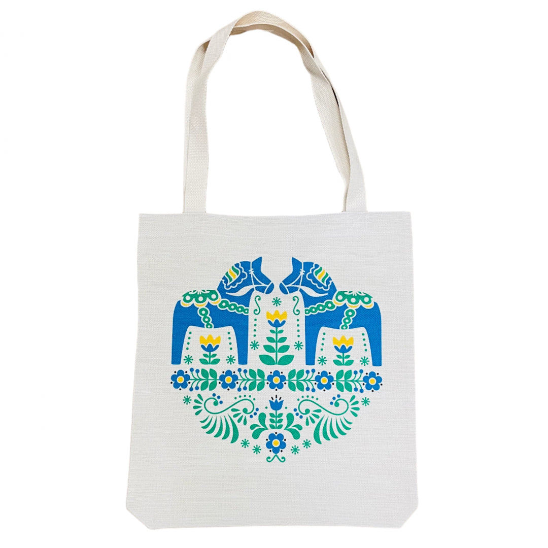 Linen look Tote bag Blue Dala Horses