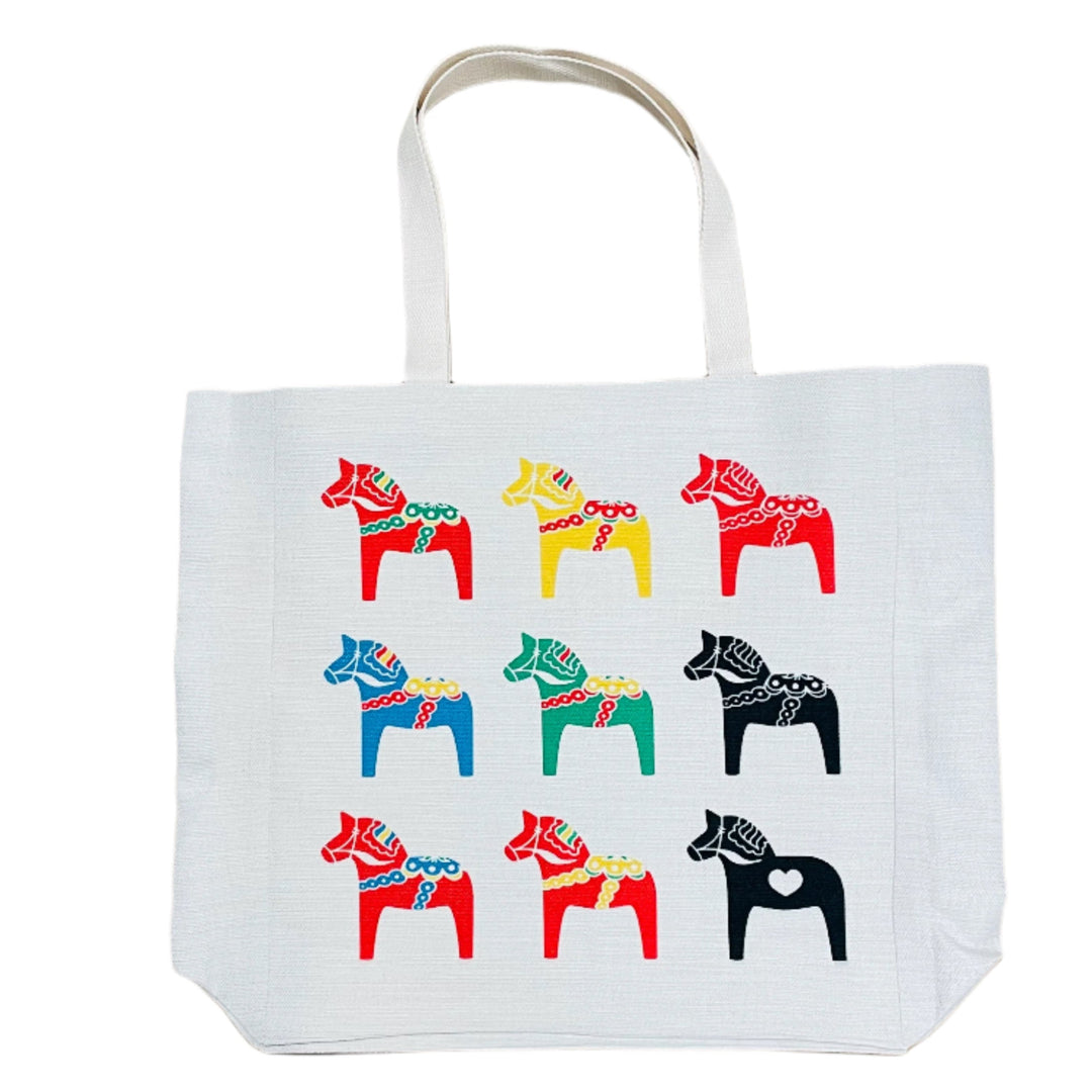 Linen Look Large Tote bag with Gusset - Dala Horses