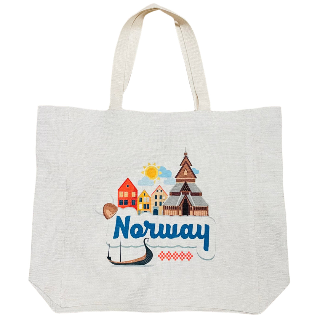 Linen Look Large Tote bag with Gusset - Norway