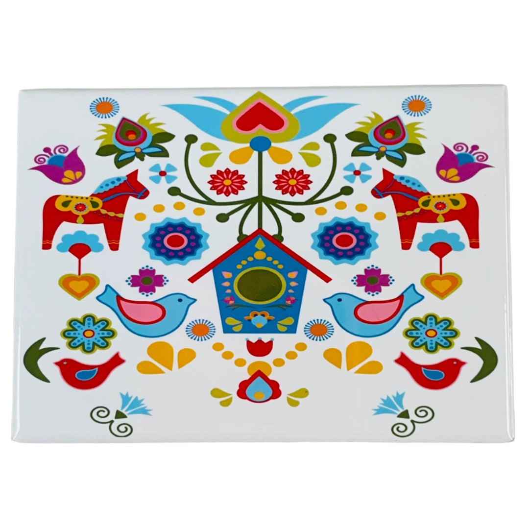 Rectangle Magnet, Dala horse & birdhouse