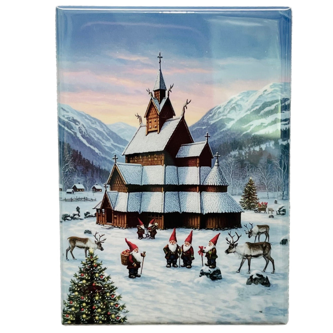 Rectangle Magnet, Stave Church with Gnomes