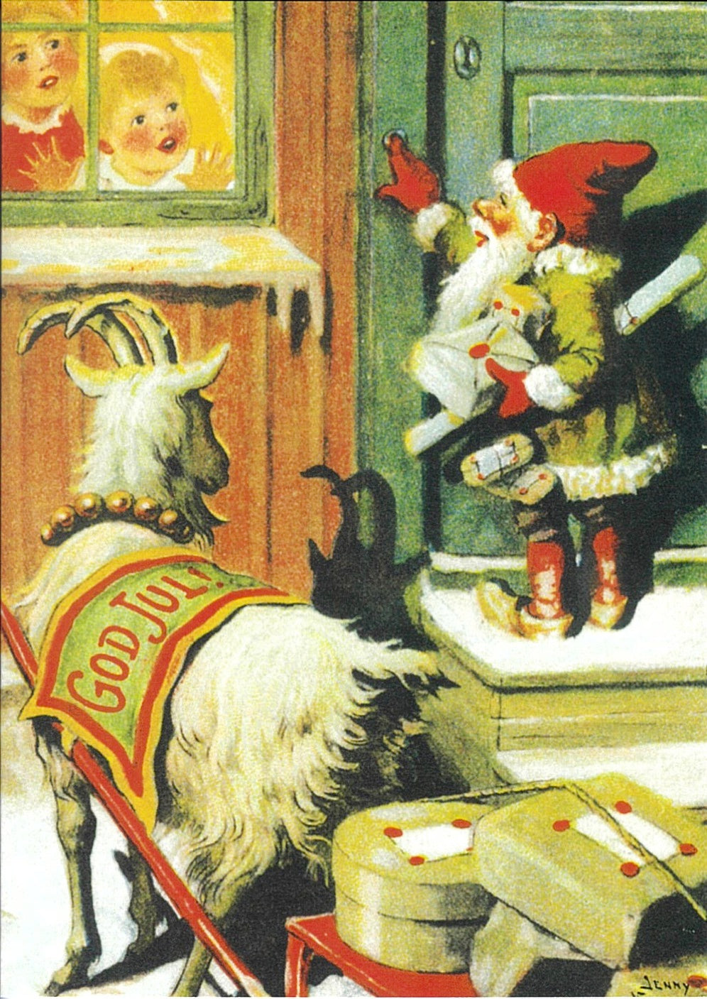 Christmas Cards Tomte with goat at doorstep Pkg of 6