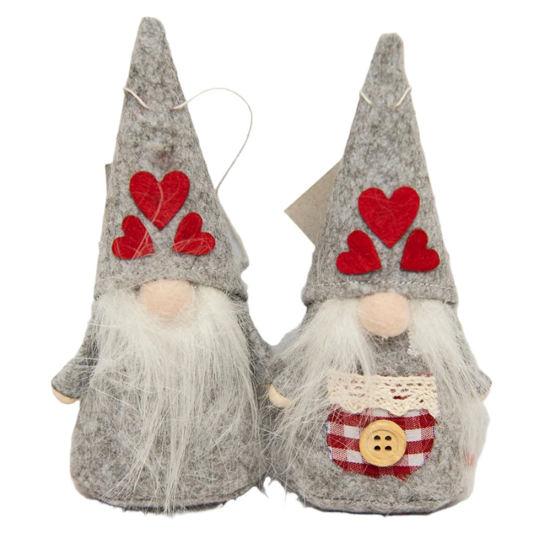 Grey felt gnome couple ornaments