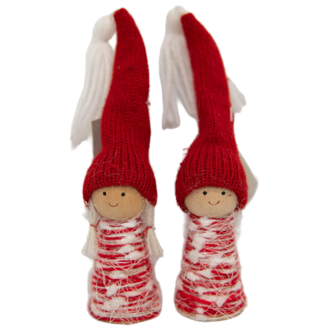 Wooden tomte boy & girl ornaments