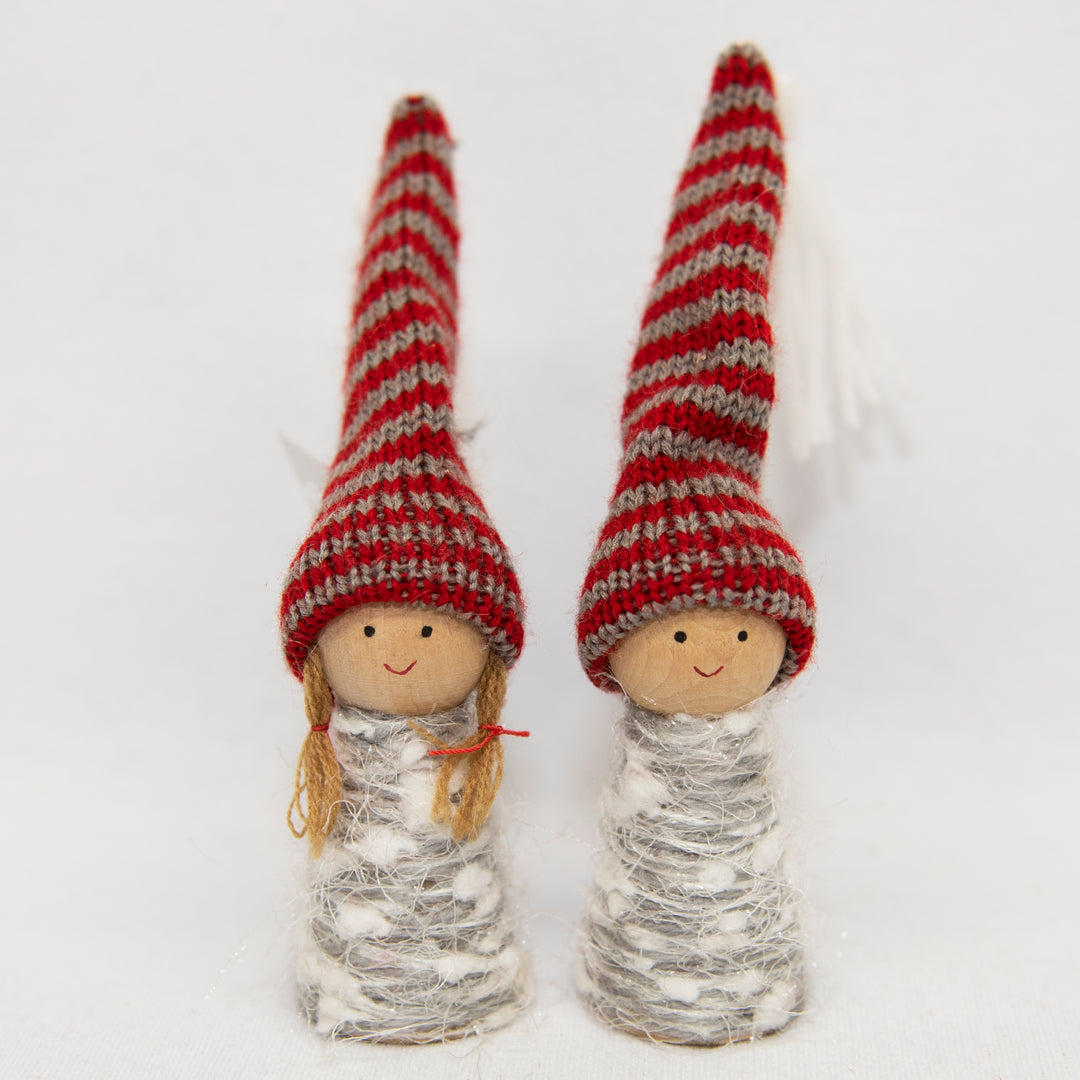 Wooden tomte boy & girl ornaments