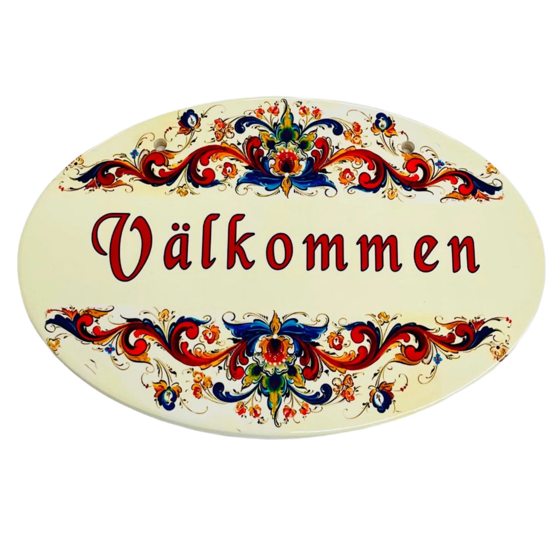 Oval Ceramic Välkommen Sign - Lise Lorentzen Rosemaling