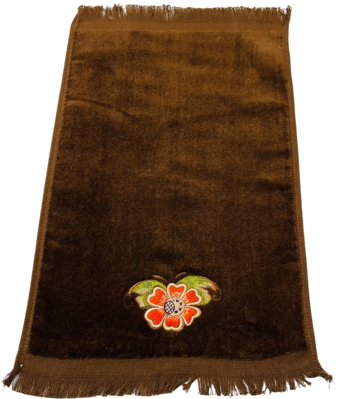 Finger tip towel - Rosemaling flower on Brown