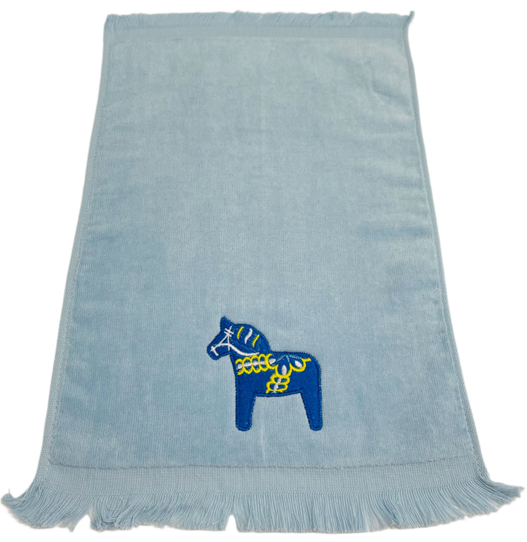 Finger tip towel - Blue Dala horse on Light blue