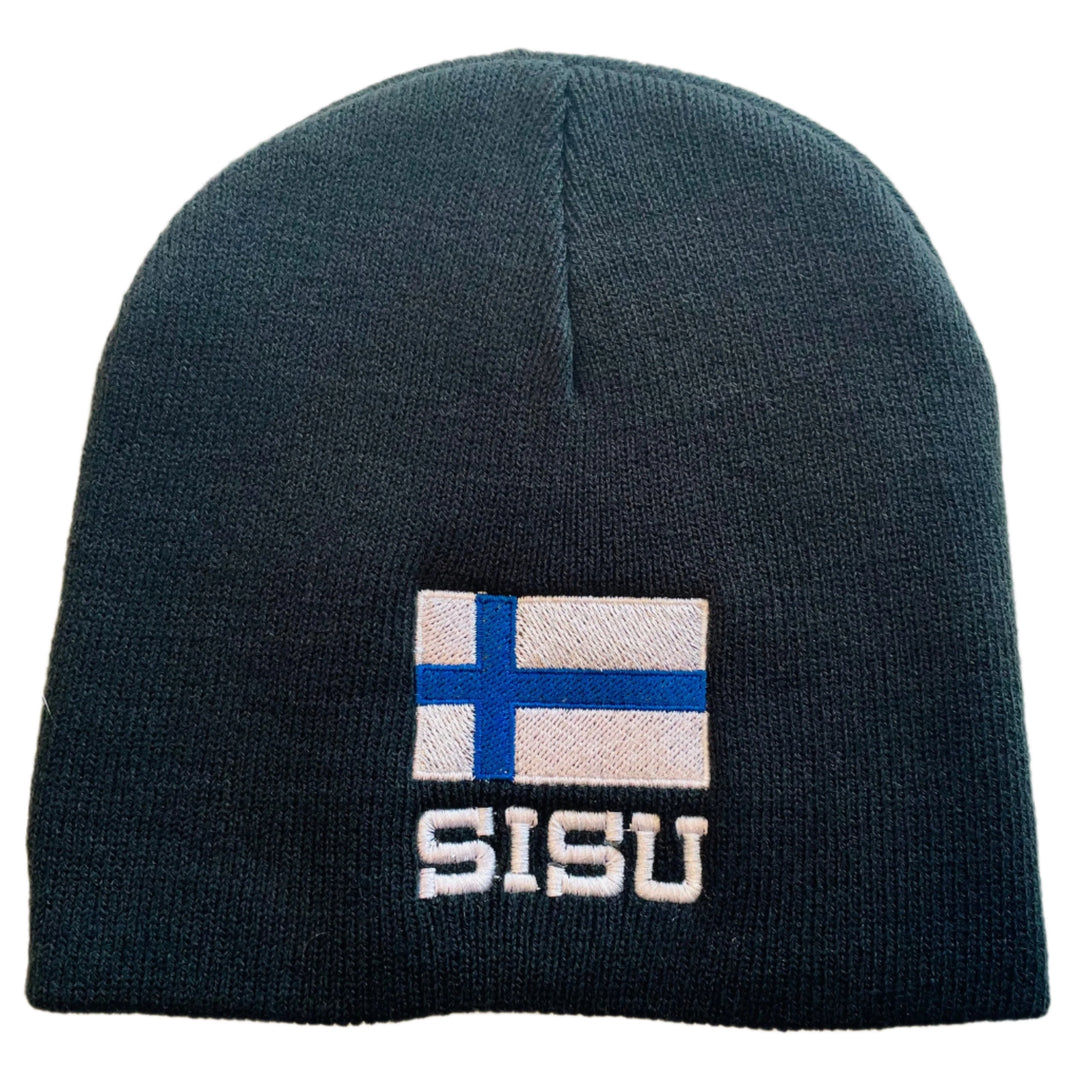 SALE Knit beanie hat - Finland flag with Sisu
