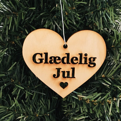 Baltic birch ornament - Glædelig Jul Heart