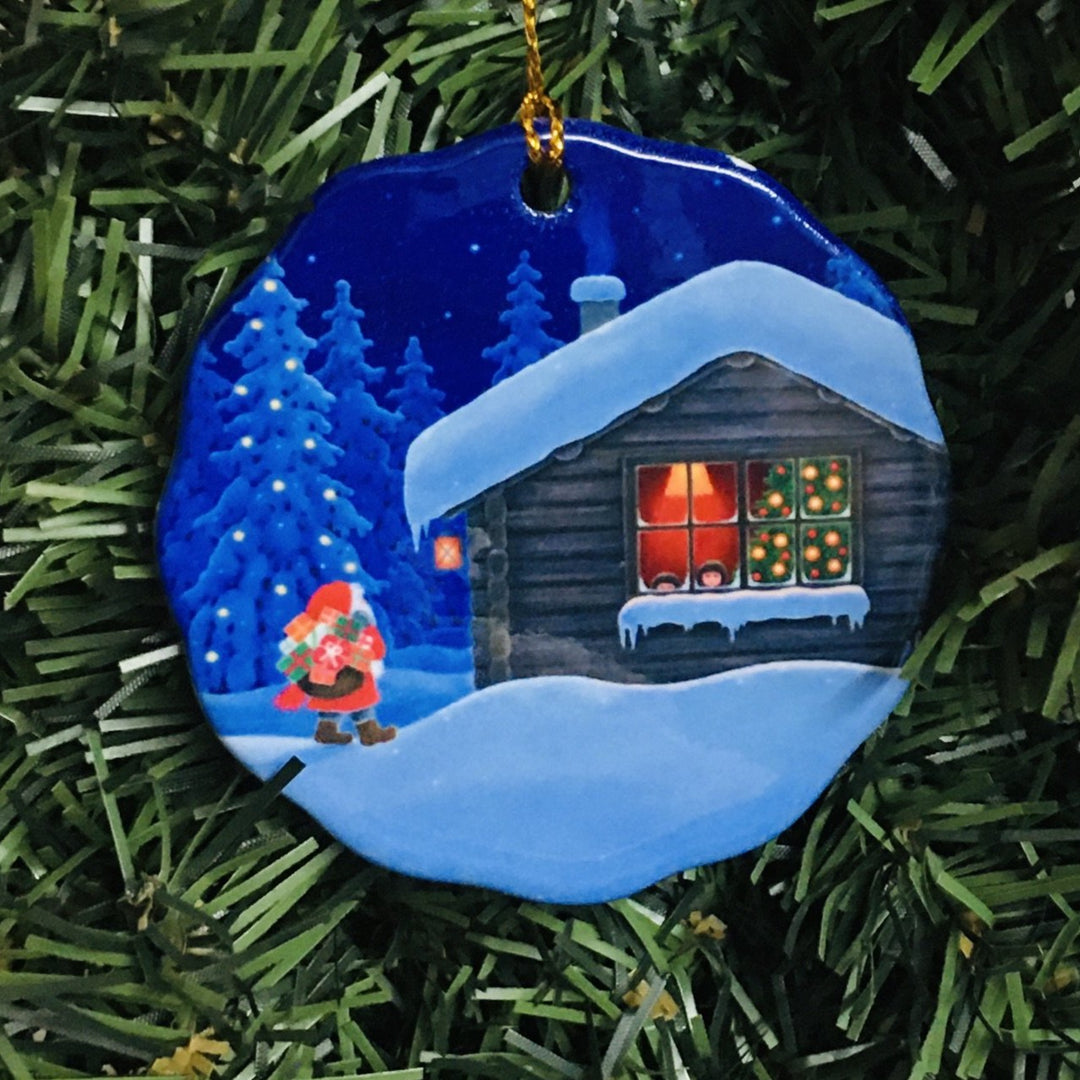 Ceramic Ornament, Eva Melhuish, Tomte at cabin