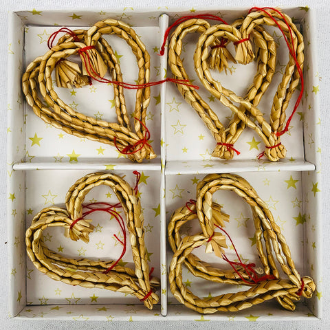 Straw heart ornaments - Box of 8