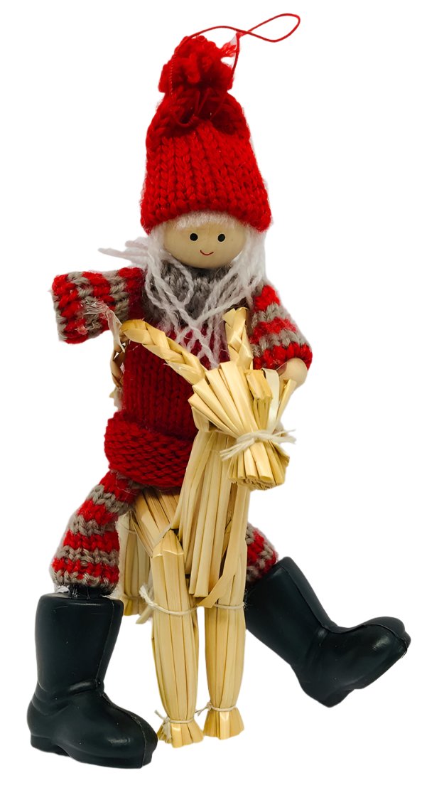Gnome riding straw goat ornament