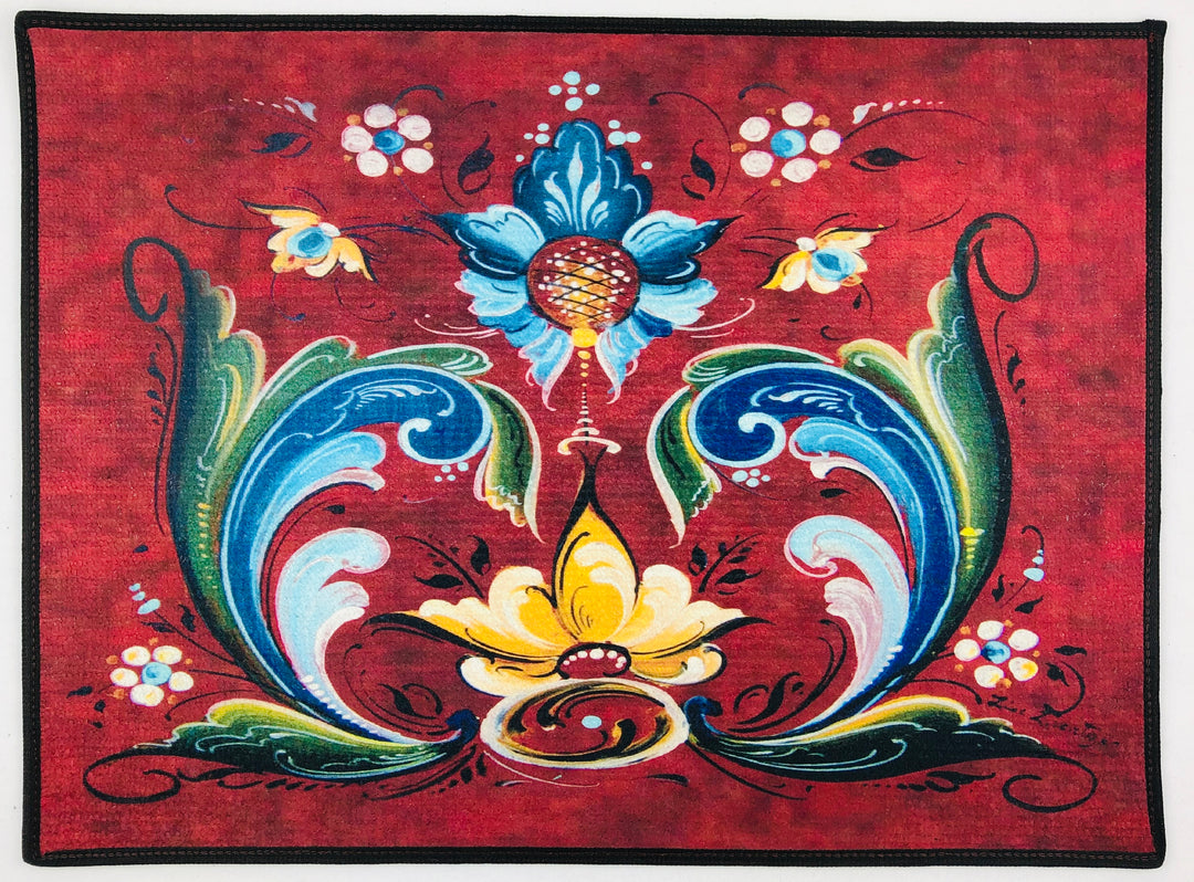 Lise Lorentzen Red Rosemaling Door Mat Rug