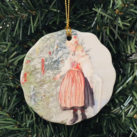 Ceramic Ornament, Carl Larsson Decorating Christmas Tree