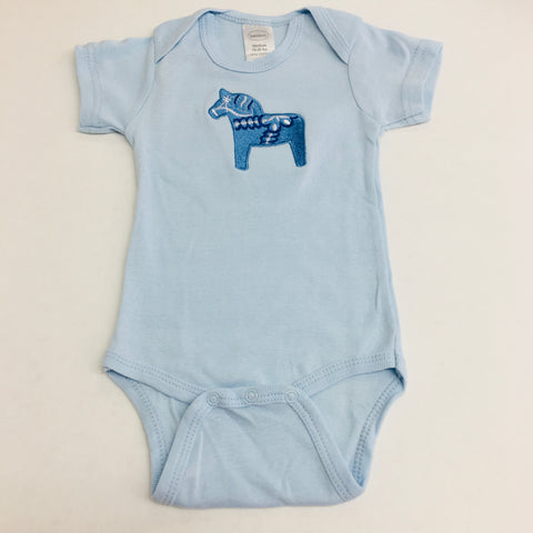 Blue Baby Onezie with snaps - Embroidered Blue Dala horse