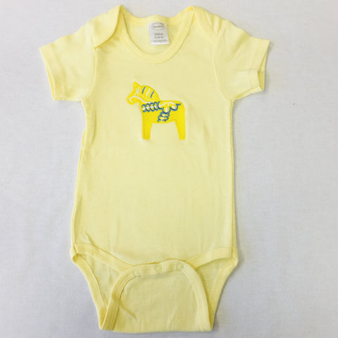 Yellow Baby Onezie with snaps - Embroidered Yellow Dala horse
