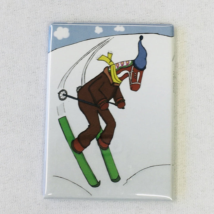 Rectangle Magnet, Karin Didring Dala horse Skiing