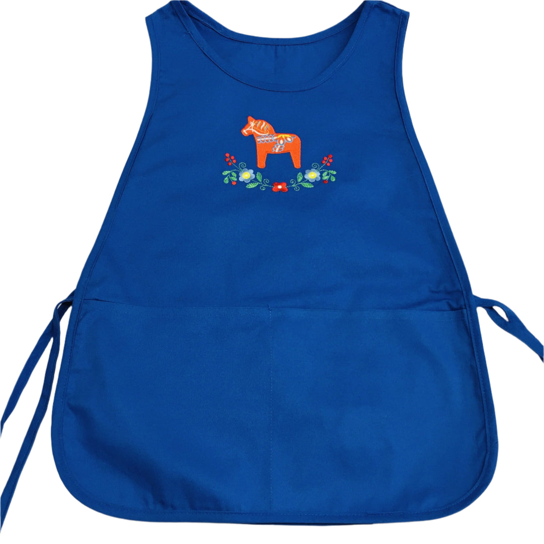 Smock style Apron - Embroidered Dala Horse & Flowers