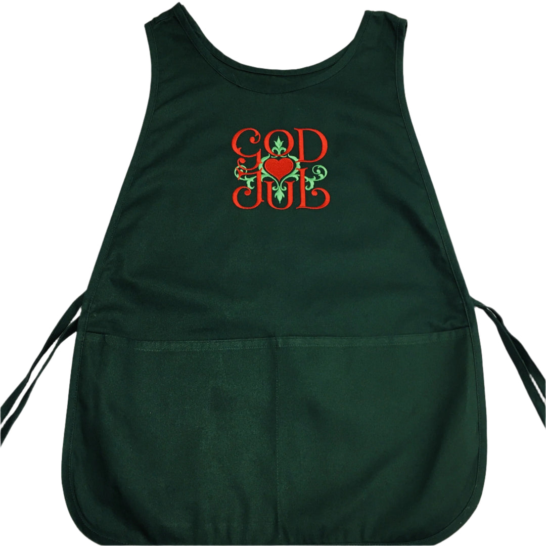 Smock style Apron - Embroidered God Jul scroll on green