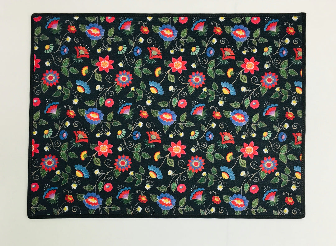Folk Art Flowers black Door Mat Rug