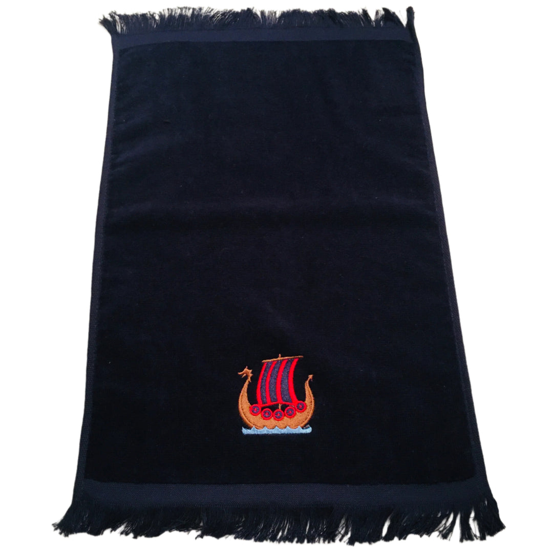Finger tip towel - Viking Ship on Navy Blue