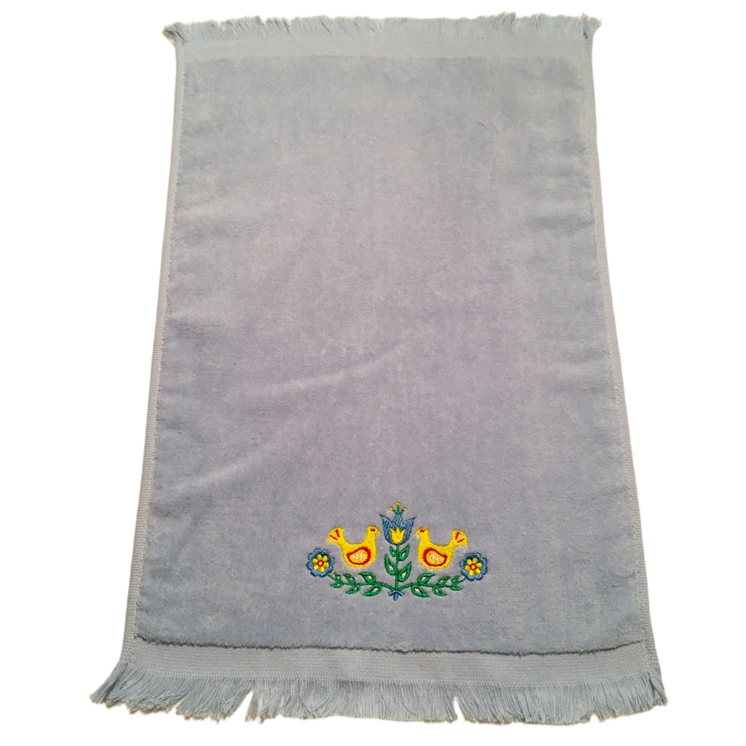Finger tip towel - Folk Art Birds on Light Blue