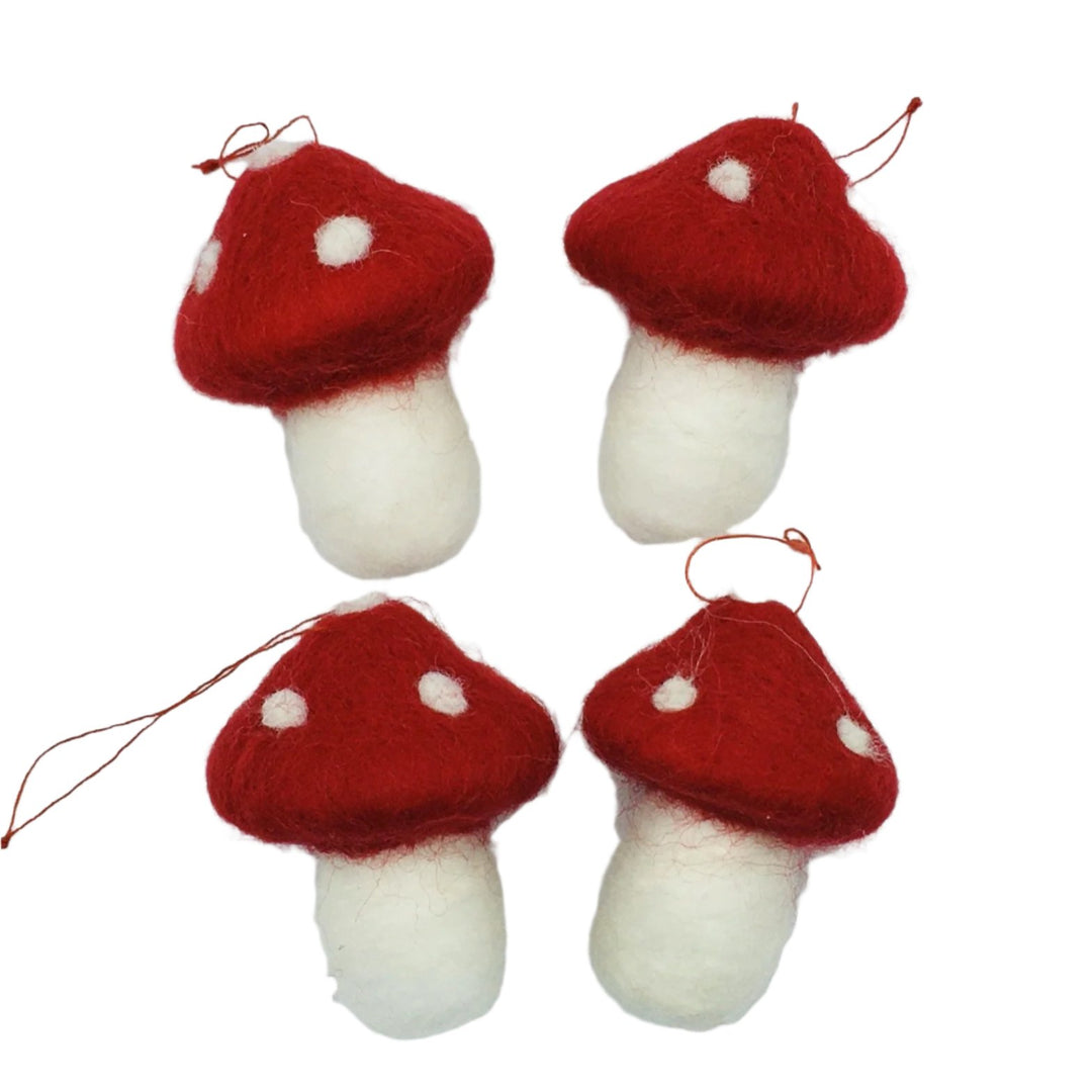 Felt Mushroom Ornaments - Box of 4