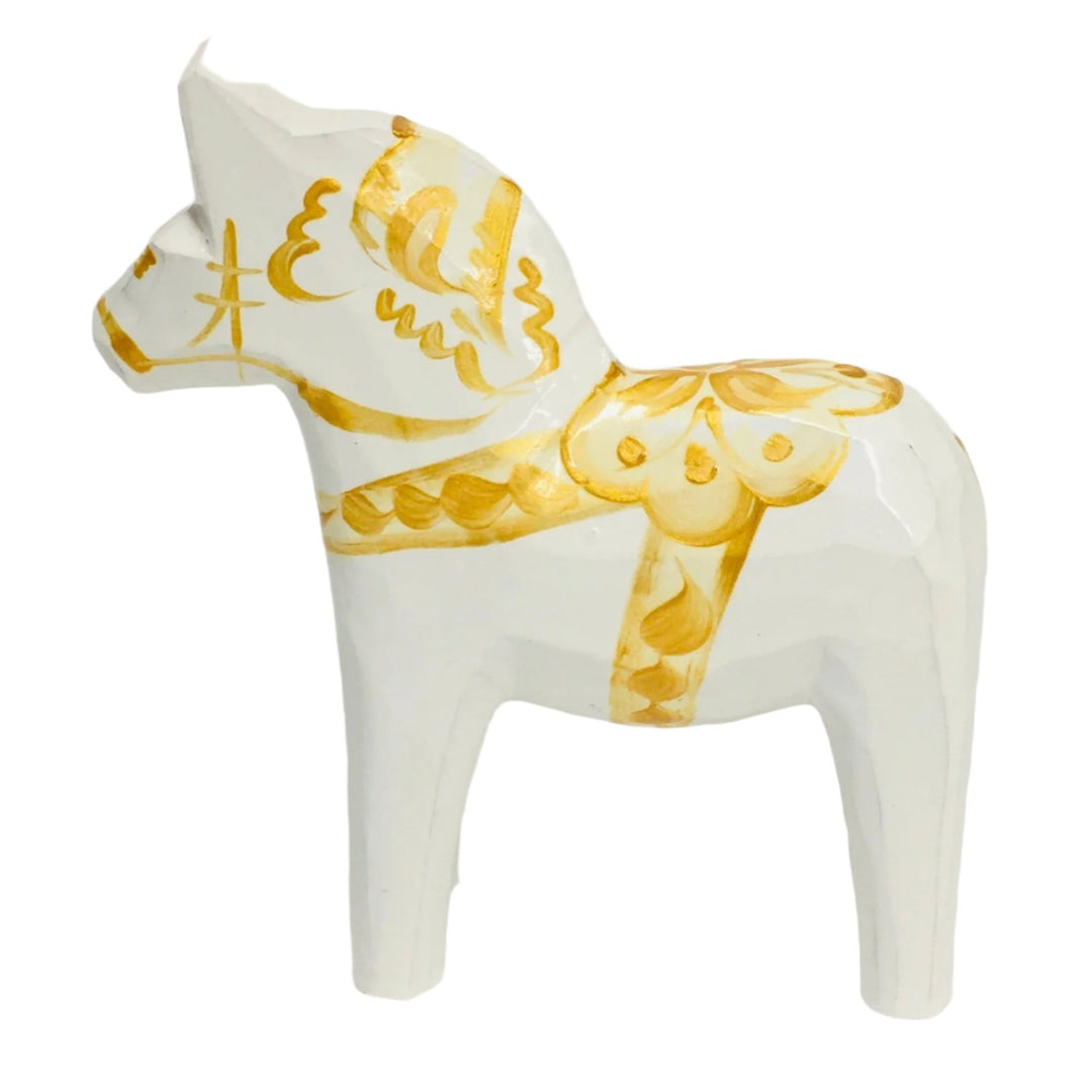Traditional White Gold wooden Dala horse