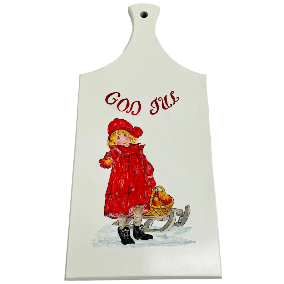 Wooden Cutting Board - God Jul girl with apples