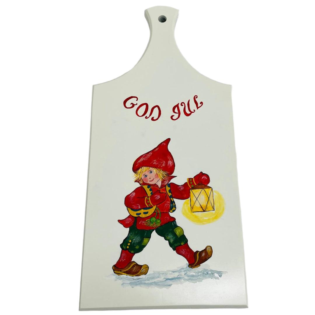 Wooden Cutting Board - God Jul boy with lantern
