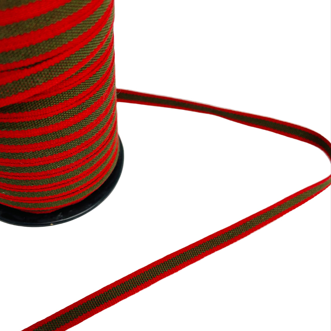 Fabric Ribbon Trim by the yard - Red & olive green