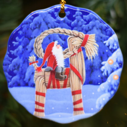 Ceramic Ornament, Eva Melhuish Tomte on Straw Goat